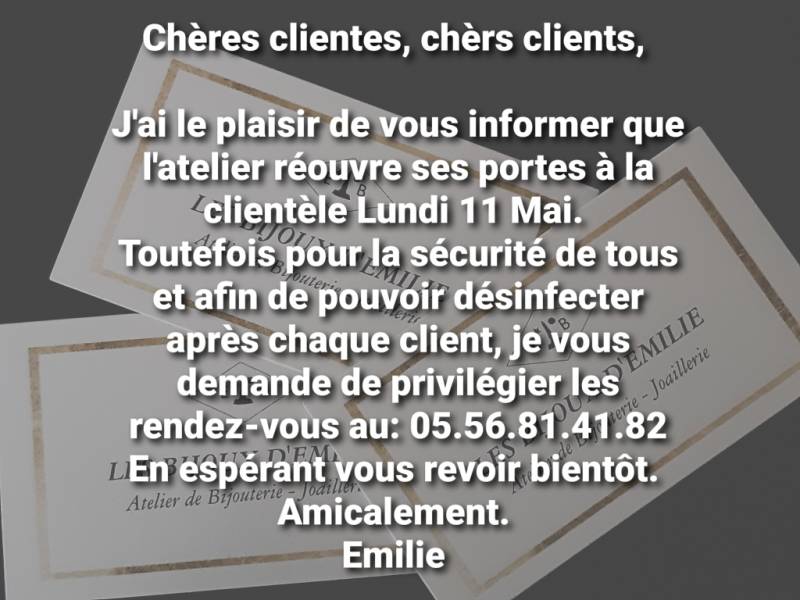 Lundi 11 Mai : Réouverture!!!